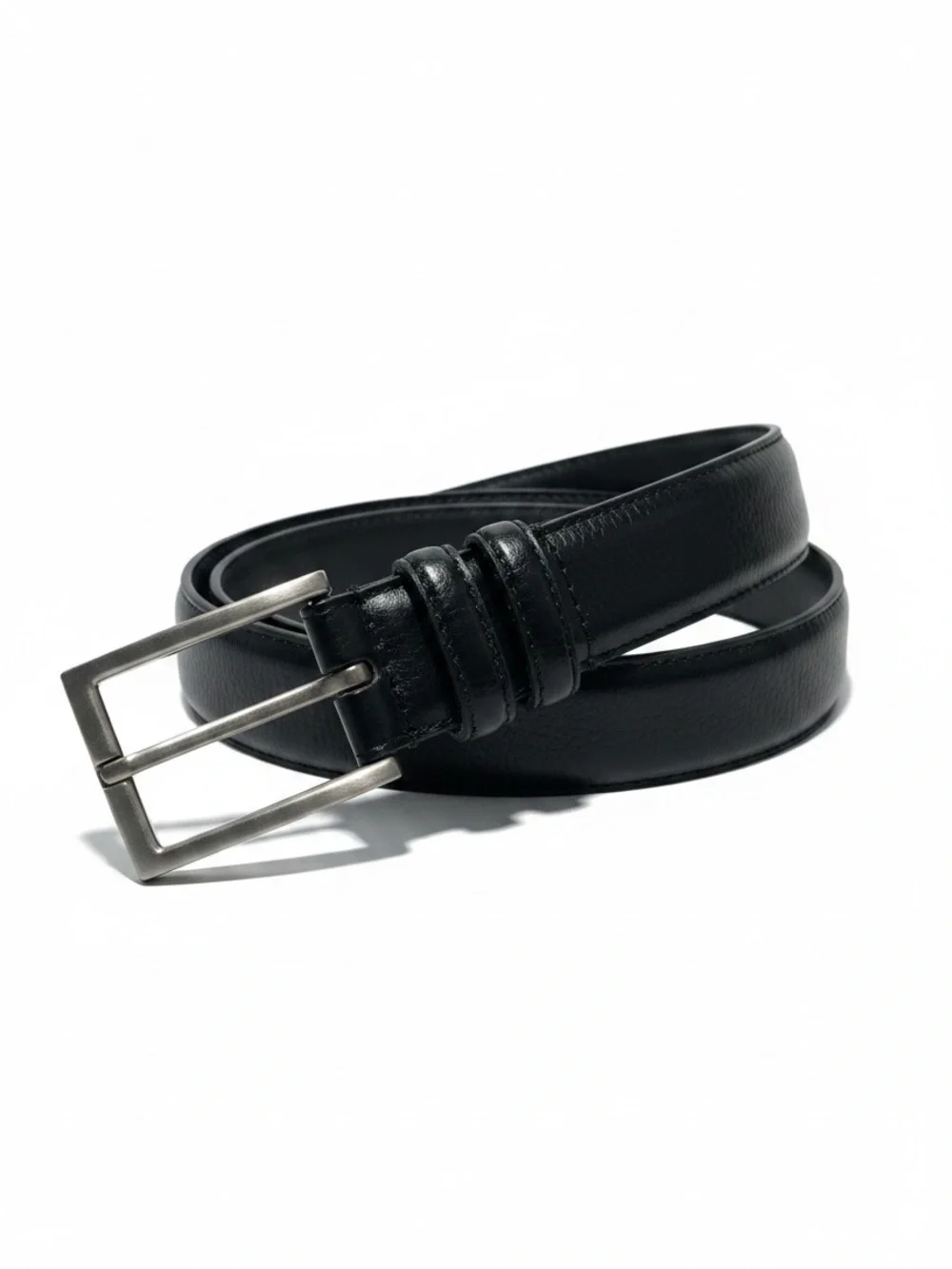 Full-Grain Leather Men's Black Belt Sz 32 Silver Buckle Classic